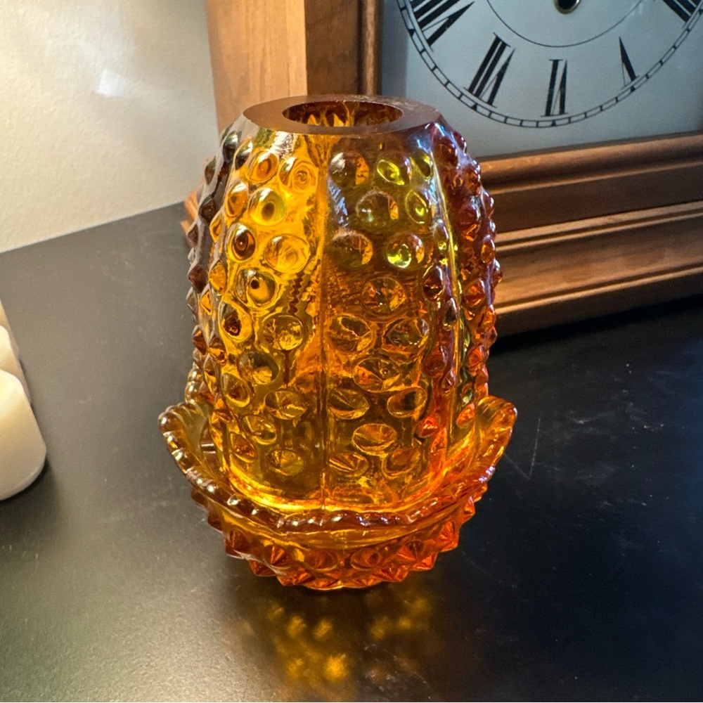 Vintage Fenton hobnail  Amber fairy lamp Candle Holder